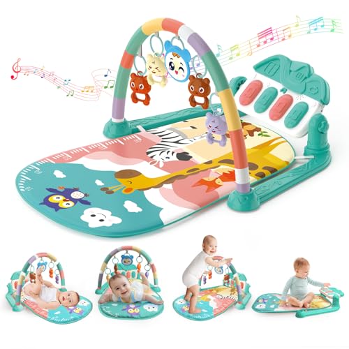 KalaDuck Gimnasio Bebé Montessori 0-6 Meses, Manta Juegos Bebe con Musical de Piano Ajustable y Sonajero, Tapete de Actividades para Caminar,...