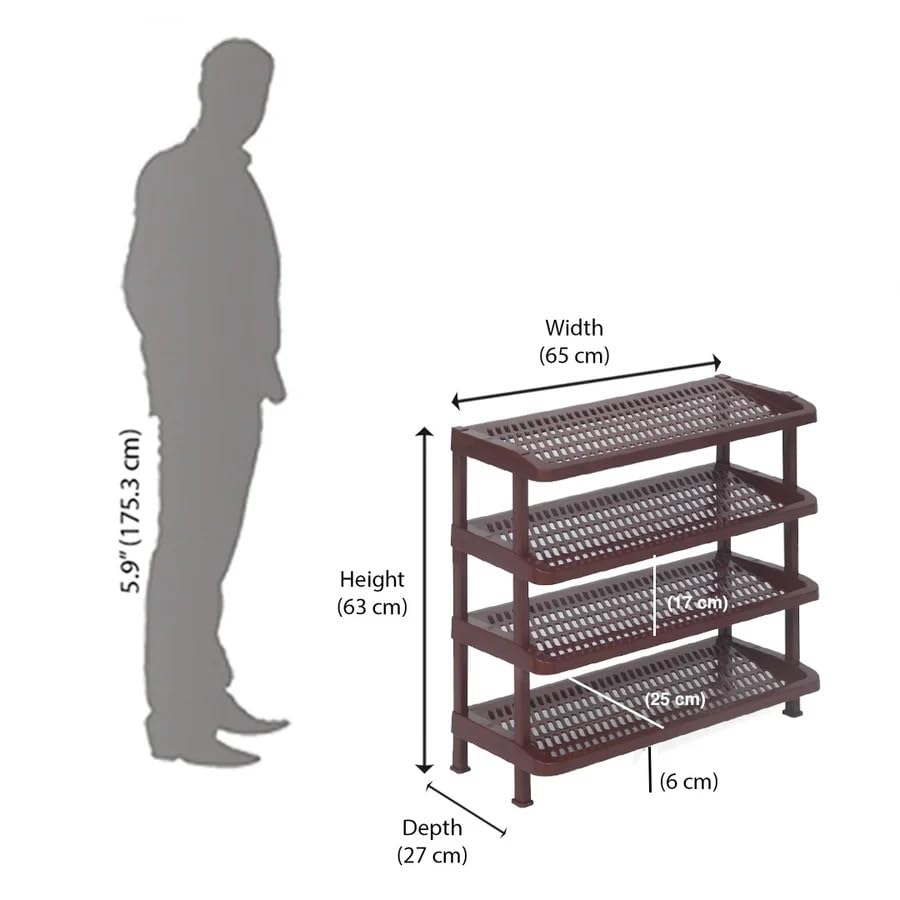Image of Nilkamal Multipurpose Rack for Book Shelve | Shoes Storage Rack | for Home Shoe Stand|Kitchen Rack (Maroon, 4 Shelves)