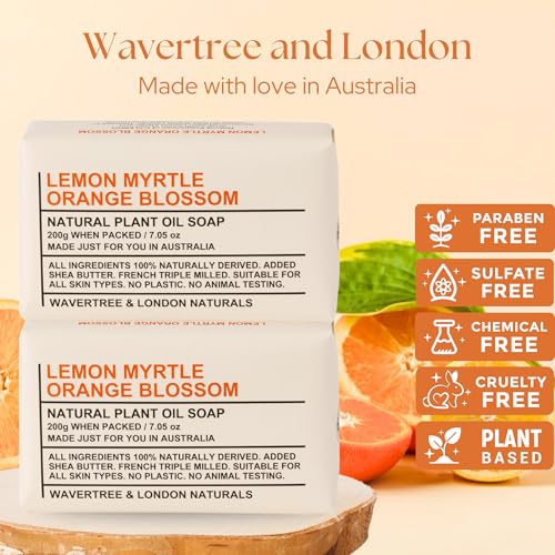 Image of Wavertree & London Lemon Myrtle & Orange Blossom Scented Natural Soap Bars (2 Bars), 7oz Moisturizing French Triple Milled Soap enriched with shea butter - Bath & Body Bars [100% Naturally derived]