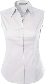 Sleeveless Stretchy Button Down Collar Office Formal...