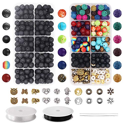 754pcs Lava Beads Kit, Lava Stone Rock Beads Chakra Beads Spacers Beads