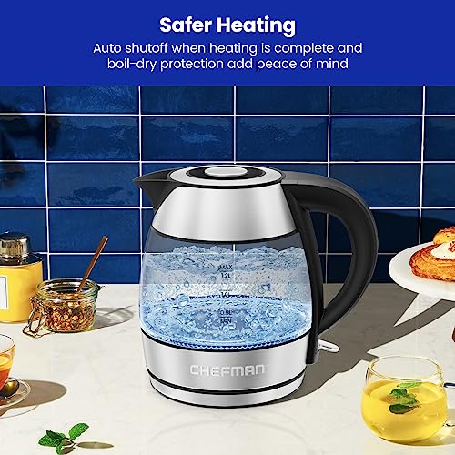 Chefman 1.2L Electric Tea Kettle with LED Lights, Automatic Shut Off, Removable Lid, Boil-Dry Protection, Hot Water Electric Kettle Water Boiler, Electric Kettles for Boiling Water