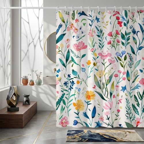 Rideau de douche lavable fleurs sauvages pour éviter l'eau au sol