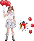 Fooecor Clown Costume for Halloween Scary Dress Up,Clown Makeup Kit Red Nose balloons Included