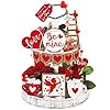 Frienda 12 Pieces Tiered Tray Decor Buffalo Plaid Table Wooden Sign Decorations Cupid Tabletop Heart Signs Be Mine Love Decor for Party Home Kitchen Holiday