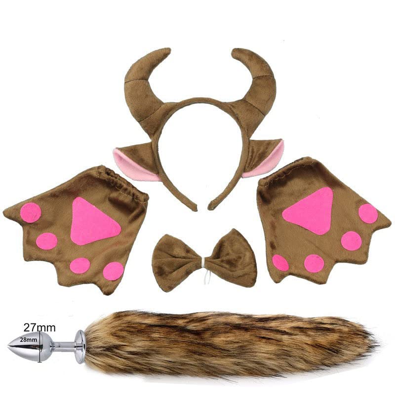 1Set Fox Ears and Tail Set Cat Ears and Tail Set Faux Fur Tails Plug Costume for Women Adult Cosplay Costume