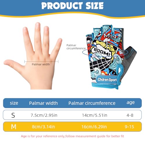Image of Proberos Kids Cycling Gloves for Kids Bike Riding Gloves Surfing Boy Cartoon Print Breathable Anti Slip Fingerless Gloves Ages 9-15
