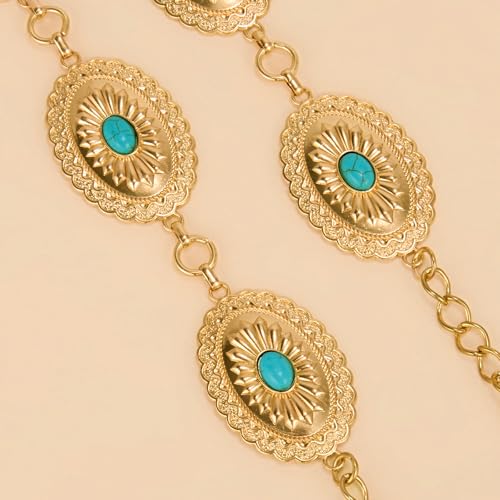 XZQTIVE Women Boho Chain Belts For Dresses Jeans Western Cowgirl Waist Links Belt Adjustable Metal Concho Belt3