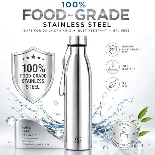 Image of Omichef Stainless Steel 1000ML Single Walled & Fridge Water Bottle Ideal For Yoga /Gym /Sports /Home /Office And BPA Free & Leak-Proof (Pack of 4)