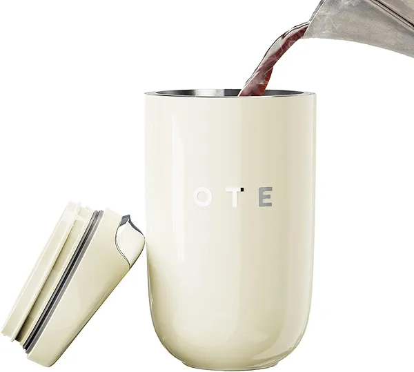OTE Coffee Cup Travel Mug 12 OZ Leakproof, Keep Ice & Hot Personal Coffee Cup, 350 ML Vacuum Insulated Tumbler, BPA-Free Stainless Steel, Reusable Coffee Cups, Beige