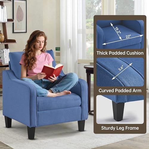 Image of Mid-Century Modern Accent Chairs Set of 2, Living Room Chairs, Comfy Reading Armchair, Upholstered Small Sofa Chair for Bedroom, Office, Blue