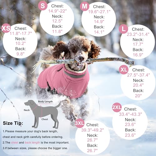 Image of Dogcheer Dog Coat with Harness, Waterproof Dog Fleece Jacket - Lt.Pink,2XL