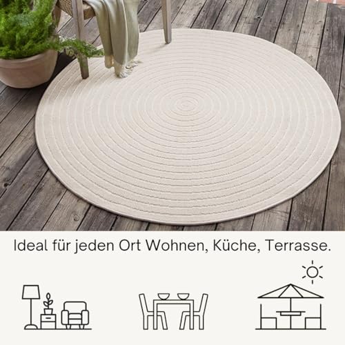 the carpet Santo Plus Outdoor Teppich – Wetterfest & Pflegeleicht, Balkon Teppich, Terrasse & Garten, Flachgewebe Indoor & Outdoor, Modern für Wohnzimmer & Schlafzimmer, Creme, 120 x 160 cm