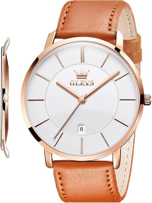 Image of OLEVS Mens Watches Minimalist Ultra Thin Fashion Casual Analog Quartz Date Watch Waterproof Slim Simple Big Face Dress Wrist Watch with Retro Leather Band for Men