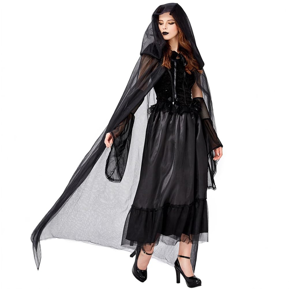 Disfraz De Halloween para Mujer, Vestido De La Parca Bruja Demonio Vampiro Accesorios De Cosplay