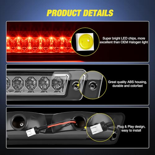 Image of Nilight Third Brake Light Tail High Mount 3rd Stop Lights Smoked Lens Compatible with Ford Mustang LX Hatchback 1987 1988 1989 1990 1991 1992 1993 with Spoiler Version Pickup Truck Rear Center Cab
