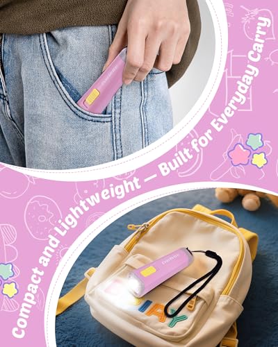 Image of EverBrite Small Flashlight, Mini LED Flashlight, Plastic Torch Use for Emergencies, Camping, Outdoor with Lanyard 3AAA Battery Included, Pink