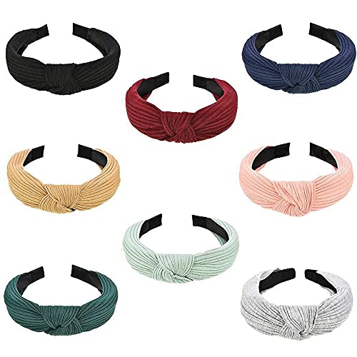 8 Pièces Bandeau Cheveux Pour Femme, Bandeaux Cheveux Vintage,Bandeaux à Nœuds Accessoires De Cheveux Pour Filles Laver Le Visage, Maquillage, Port Quotidien, Entraînement Yoga, Course (8 Couleurs) Cover