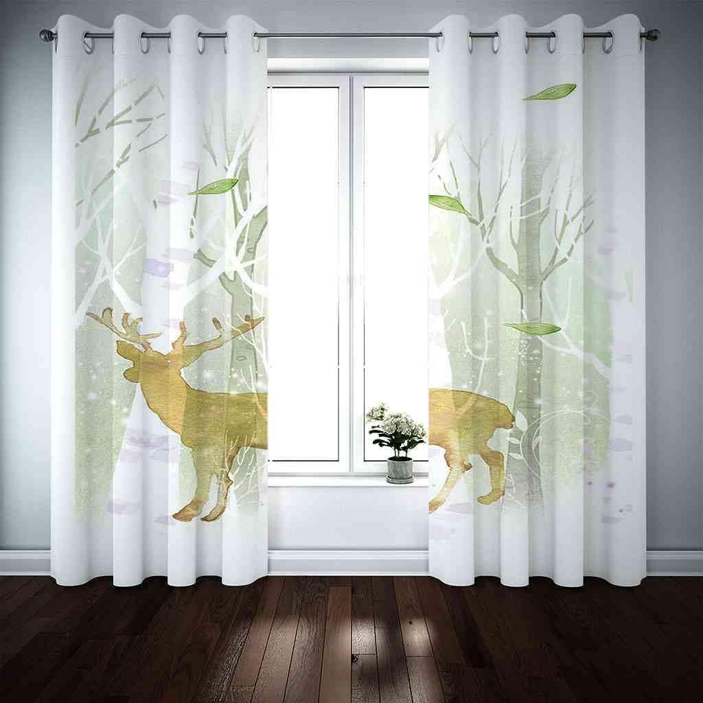 Modern Blackout Curtains with Eyelet 3D Printed Thermal Insulated Window Treatments Forest Fawn Painting Living Room Bedroom Window Drapes 2 Panel Set 72" X 108" (2XW27.5"xL63")