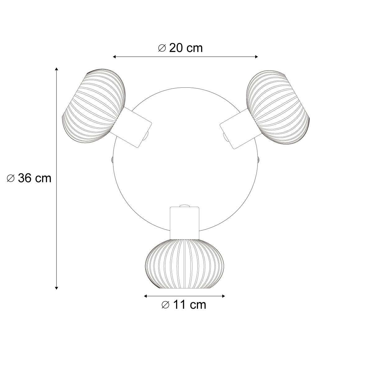 Qazqa Deckenstrahler, Deckenspot - Teddy - Gold mit Bernsteinglas, max. 10W, Geeignet für LED, 36cm, Rund, 3-flammig, Ideal als Küche lampe und Wohnzimmerlampe