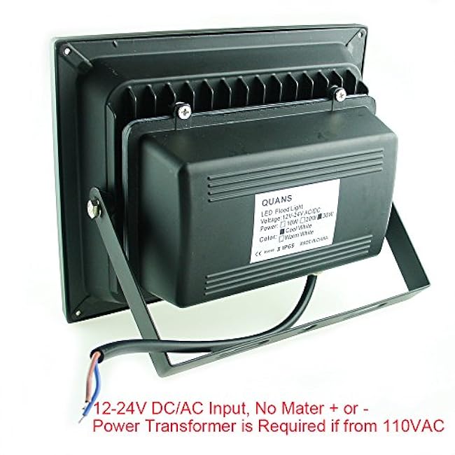 QUANS 30W Watt Cool White 12V 24V AC DC Ultra Bright LED Security Wash Flood Light Floodlight Lamp High Power Black Case Waterproof IP65 Work in The Rain Superbright 6000K, 12-24V Input Low Voltage