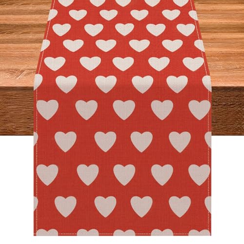 Saint Valentin Chemin de Table, Chemin de Table Coeur, Nappe Coeur, 33 x 183cm, Chemins de Tables Romantique, Décoration de Table pour Fêtes, Saint Valentin