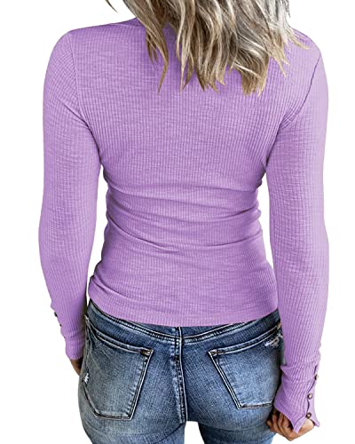 Image of KINLONSAIR Women Long Sleeve Henley Shirts Scoop Neck T-shirt Basic Tops