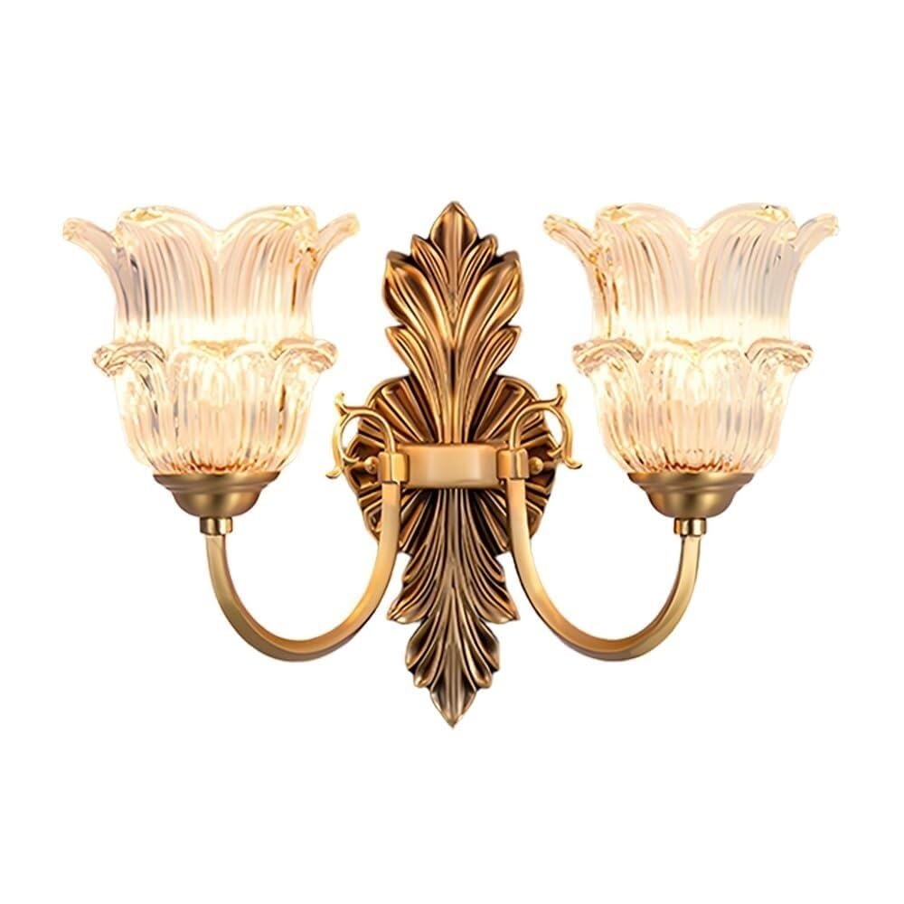 OZBMA Brushed Brass Wall Mount Light Retro Flower Glass Lamp Bathroom Vanity Sconce for Living Room Corridor Bedroom Stairs Lantern