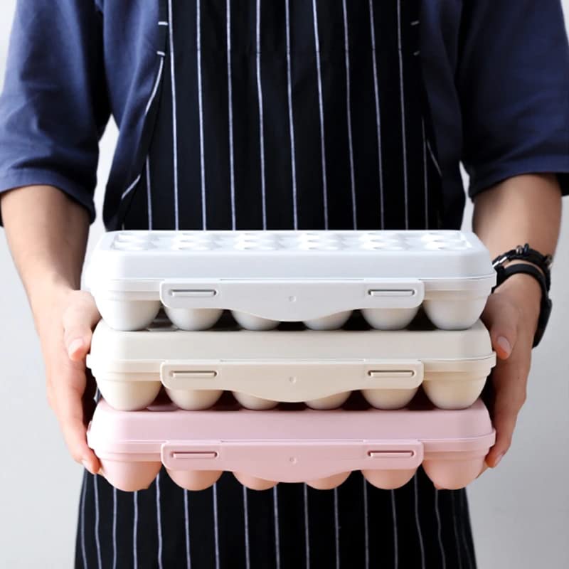 TGOPIT Plastic Egg Holder for Refrigerator, Stackable Egg Storage Tray With Lid, Plastic Egg Box Carrier 1 Pack, BPA-Free Egg Storage Container for 18 Eggs(Cream) 3