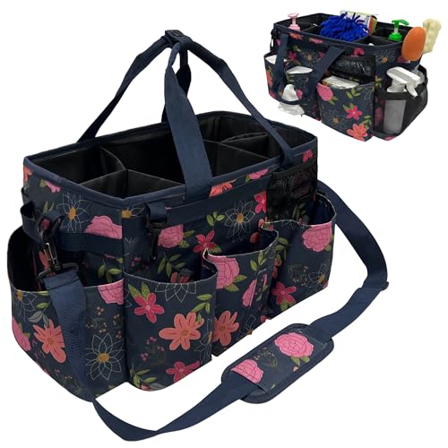 Wearable Cleaning Caddy Bag, Kitchen Supplies Organizer with Handle&Shoulder Strap, Under Sink&Car Cleaning Tool Tote with 4 Foldable Dividers for Hou