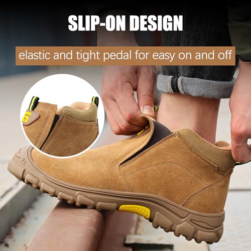 Image of GLANOUDUN Welding Work Boots for Men Slip on Steel Toe Shoes for Men Indestructible Steel Toe Boots Welder Men's Working Shoes Fireproof Safety Footwear for Construction Men's Work & Safety Footwear