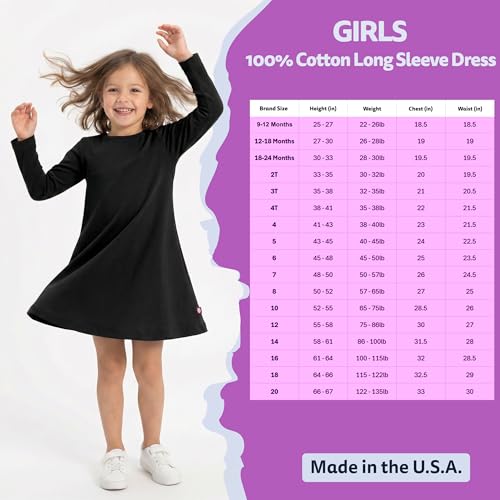 Image of City Threads Girls' 100% Cotton Long Sleeve Dress - Active Kids School, Playing, Parties - Made in USA