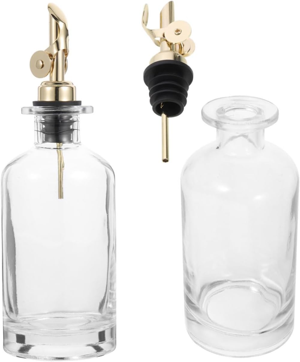 Glass Oil Dispenser and Soy Sauce Bottle Set 2pcs 500ml with Automatic Pouring Anti-leak Function Gold Glass Seasoning Cruet for Kitchen Cooking and Vinegar Holder