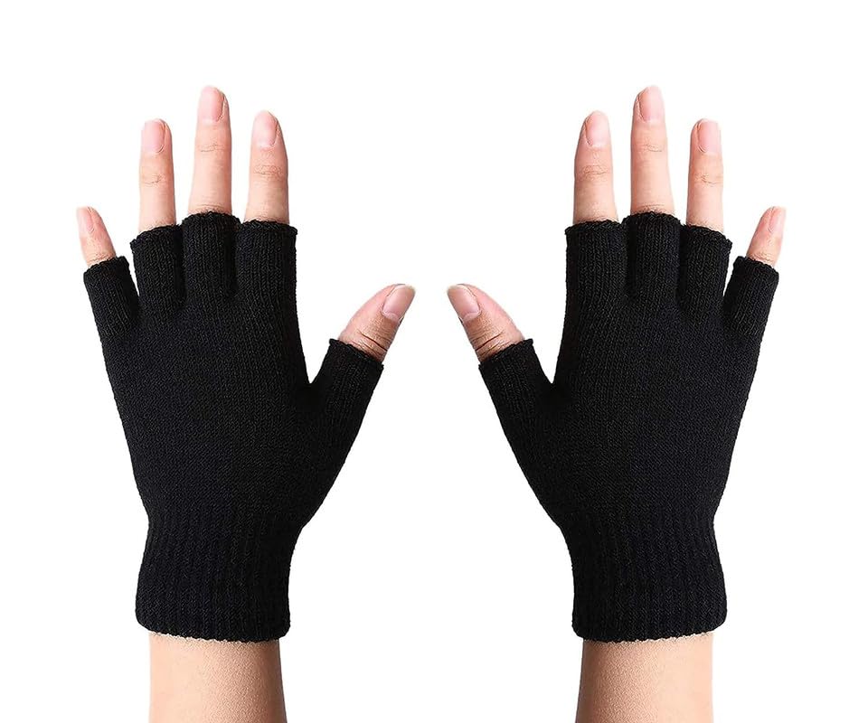 V BIRDS Winter Finger Cut Half Gloves Knitted Fingerless Mittens Warm Stretchy Fabric for Women Pack Of 01(Free Size,Black)-picture-54