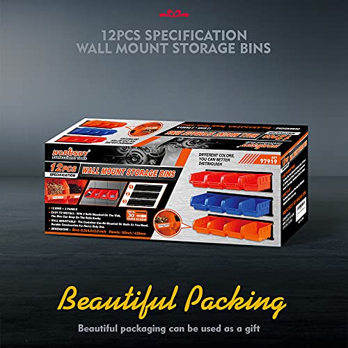 Horusdy 12Pc Bin Wall Mounted Storage Bins Parts Rack Organizer Garage Plastic Shop Tool, Tools For Men Tools Gift #TOP1