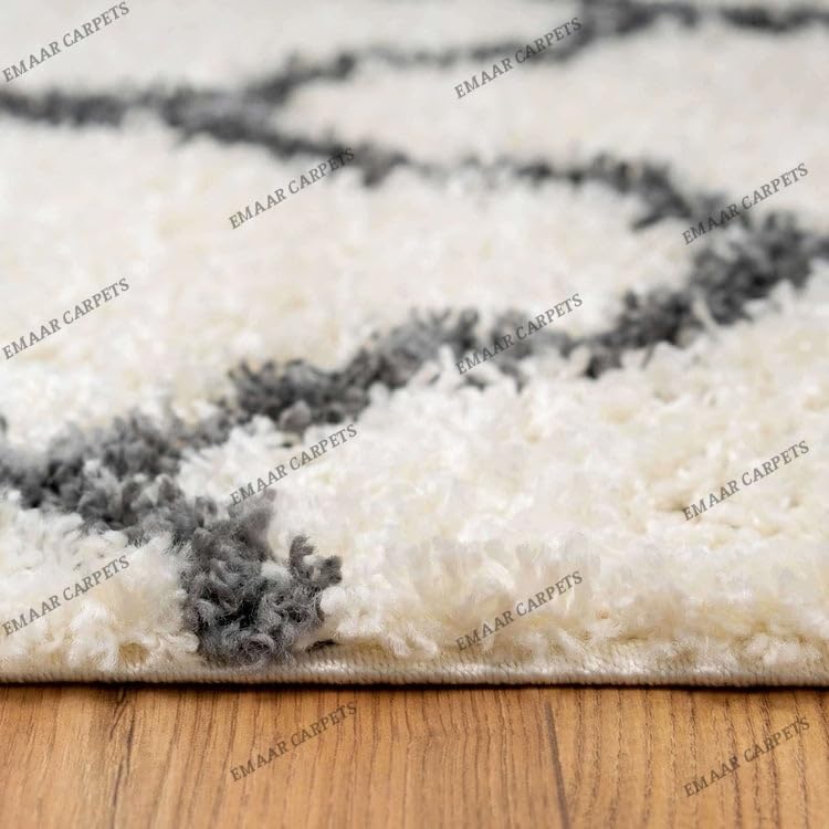 Image of Super Ultra Modern Soft Shaggy Handcrafted Anti-Skid Silk Touch Carpet, Size 12x12 Feet, Color White & D Grey