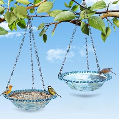 ShiMeiDing 2 Pack Hanging Bird Baths, Hanging Bird Feeders for Outdoors, Bird Water Bowl for Garden Yard Decor(Plastic, Blue Color)