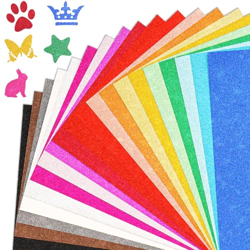 40 Sheets A4 Glitter Cardstock Paper 20 Colors 250gsm Sparkle Craft Paper(2 per Color) Non Shed Shiny Card for DIY Crafts Scrapbook Cricut Party Decorations