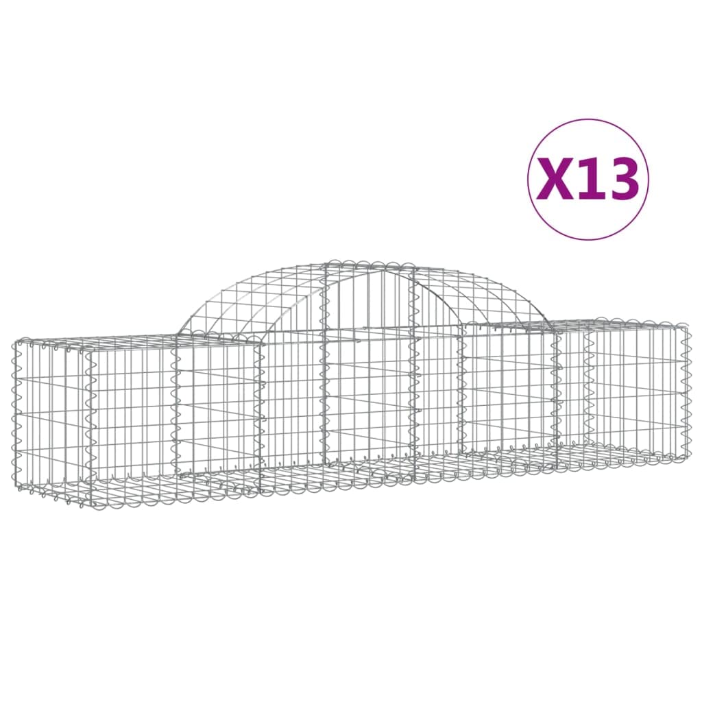 Kosze gabionowe 13 sztuk 200 x 50 x 40 / 60 cm z ocynkowanego żelaza do ogrodu, bariery dekoracyjnej i dźwiękochłonnej ze wzmocnionymi haczykami