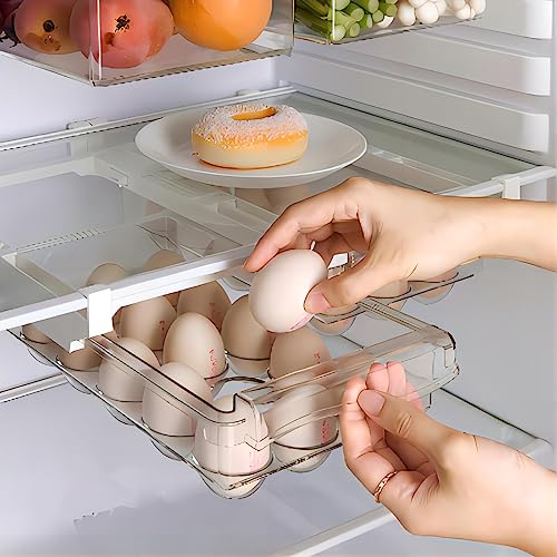 Meihaome Egg Holder For Refrigerator,Egg Storage Drawer For Refrigerator, Fridge Drawer Organizer Pull Out Egg Trays,Fit For Fridge Shelf Under 0.6" #TOP19