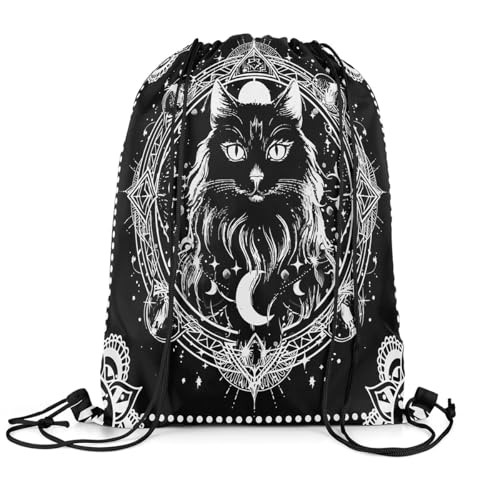 Feelyou Sun Moon Drawstring Backpack for Boho Exotic Cute Cat Drawstring Bags Bohemian Sports Drawstring Sackpack Decor Galaxy Waterproof Cinch Bag Animals Theme