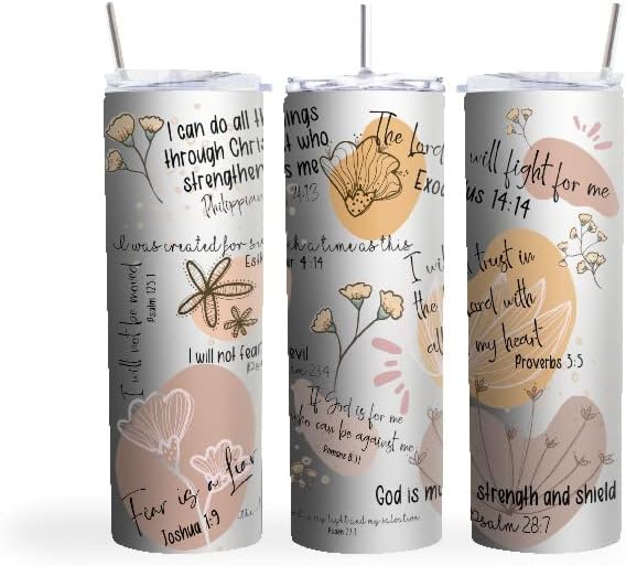 MRC Wood Products Vaso delgado de 20 onzas con versículos bíblicos  Vaso aislado de doble pared de acero inoxidable con tapa y popote