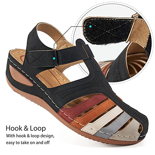 Harence Women's Summer Sandals Casual Bohemia Gladiator Wedge Shoes Comfortable Ankle Strap Outdoor Platform Sandals Closed Toe #TOP3