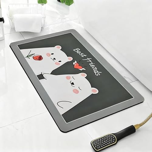 FAUOKAVER バスマット 珪藻土マット 速乾 抗菌 40×60cm お風呂 足拭き 吸水 ソフト 滑り止め 浴室 柔らかい 収納便利 洗面所 クマ グレー