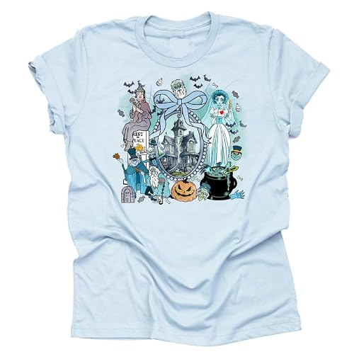 AMAZING RETRO Haunted Mansion Shirt, Magic Kingdom Graphic Orlando Theme Park Vacation T-Shirt (Blue-Large)