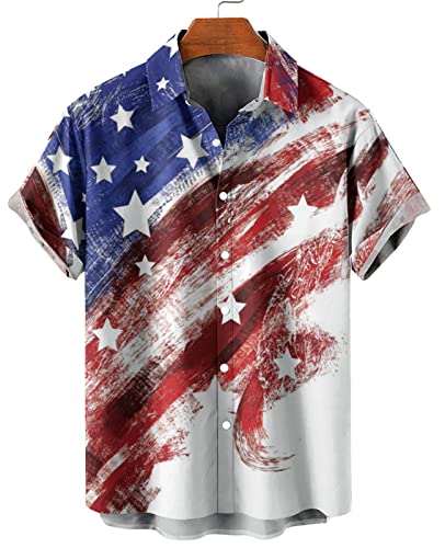 Mens American Flag Button Down Shirts Patriotic Hawaiian Summer Beach Aloha Bowling Shirt Xxxl #TOP1