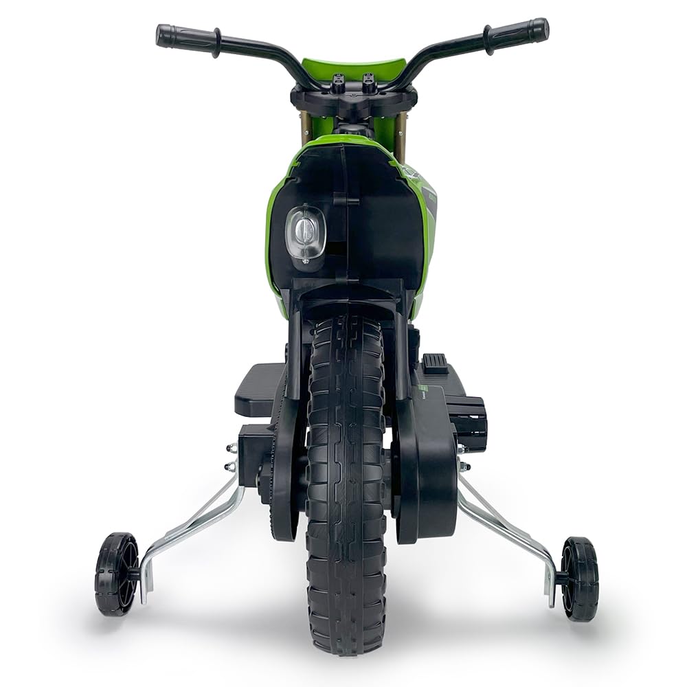 INJUSA - Moto Elettrica Kawasaki KX85, per Bambini +3 Anni, con Batteria 6V, Pedale Acceleratore, Ruote di Supporto, Freno Elettrico, Velocità 5 km/h, Verde
