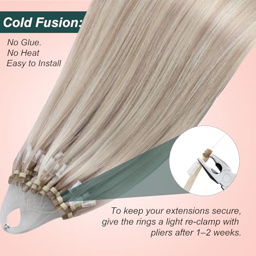 Image of Easyouth Micro Ring Hair Extensions Human Hair Blonde, Long Straight Hair