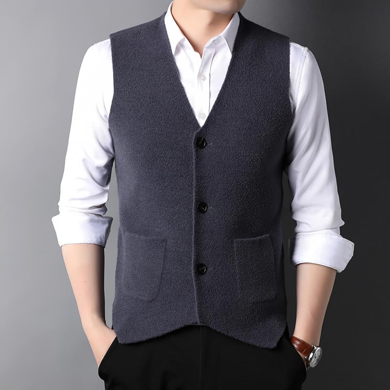 Man Slim Fit Knit Cardigan Sweater Vest Men Vintage Winter Woolen Sleeveless Clothes3