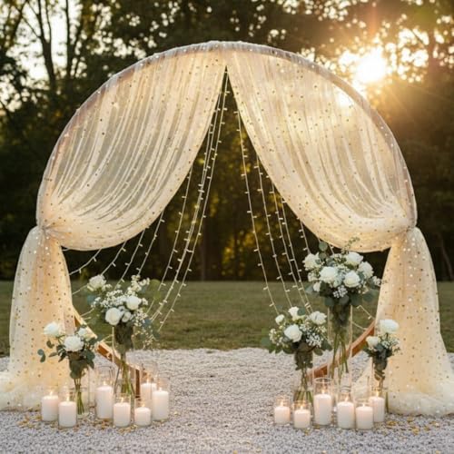 Image of SATYAM KRAFT 5 Meter Multipurpose Net Fabric Cloth for Birthday, Wedding, Valentine, Party, Event, Stage Backdrop, Pooja Background, Tent, Mandap & Festive Decoration Item (Golden)